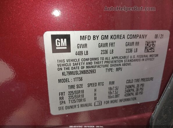 KL79MUSL3NB052693 2022 CHEVROLET TRAILBLAZER Темно-бордовый Вид подкапотного пространства