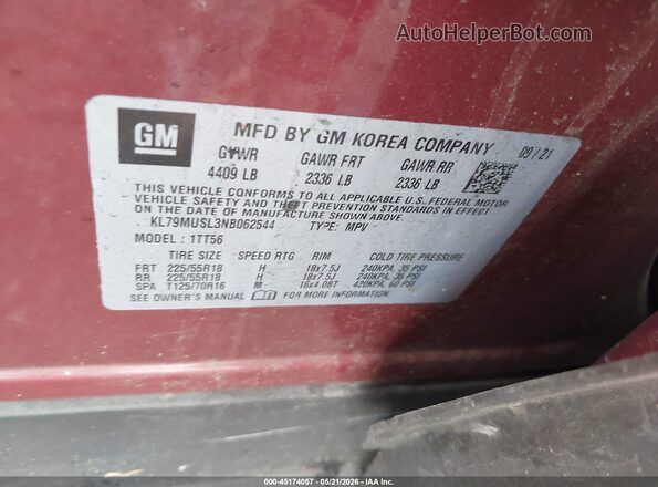 KL79MUSL3NB062544 2022 CHEVROLET TRAILBLAZER Red Engine compartment view