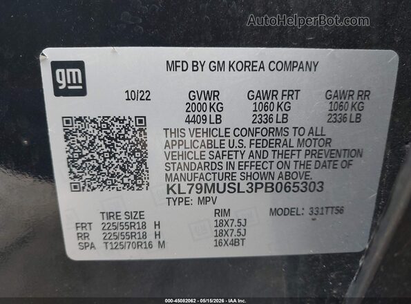 KL79MUSL3PB065303 2023 CHEVROLET TRAILBLAZER Black Engine compartment view