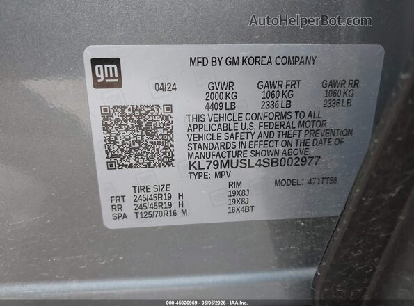 KL79MUSL4SB002977 2025 CHEVROLET TRAILBLAZER Navy Engine compartment view