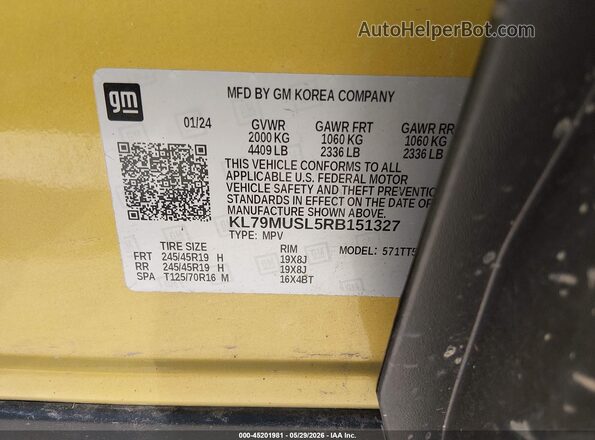 KL79MUSL5RB151327 2024 CHEVROLET TRAILBLAZER Yellow Շարժիչի բաժամունքի տեսք