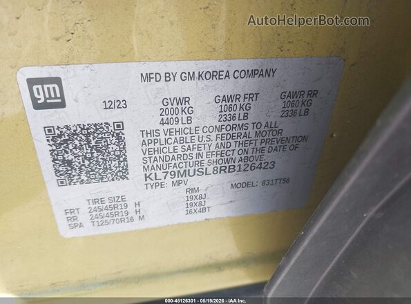 KL79MUSL8RB126423 2024 CHEVROLET TRAILBLAZER Yellow Շարժիչի բաժամունքի տեսք