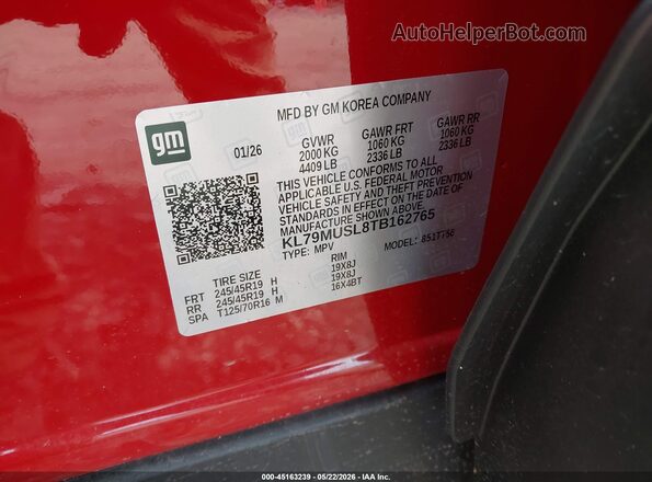KL79MUSL8TB162765 2026 CHEVROLET TRAILBLAZER Red ძრავის განყოფილების ხედი