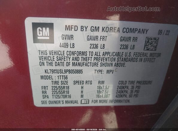 KL79MUSL9PB050885 2023 CHEVROLET TRAILBLAZER Burgundy Engine compartment view