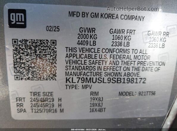 KL79MUSL9SB198172 2025 CHEVROLET TRAILBLAZER Gray Engine compartment view