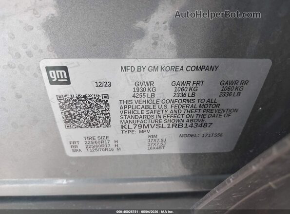 KL79MVSL1RB143487 2024 CHEVROLET TRAILBLAZER Gray Вид підкапотного простору