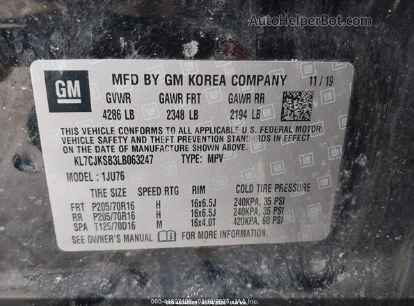 KL7CJKSB3LB063247 2020 CHEVROLET TRAX Black Вид підкапотного простору