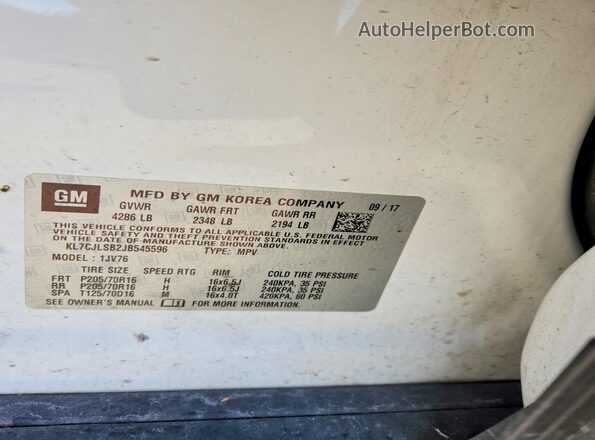 KL7CJLSB2JB545596 2018 CHEVROLET TRAX White 