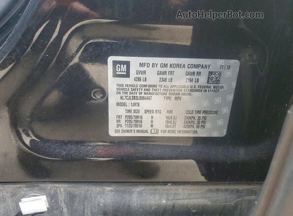 KL7CJLSB3LB064467 2020 CHEVROLET TRAX Черный Вид наклейки с VIN-кодом