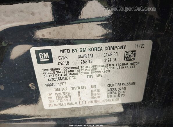 KL7CJLSB3LB317030 2020 CHEVROLET TRAX Black Widok komory silnika