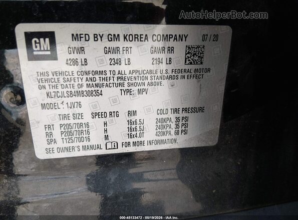 KL7CJLSB4MB308354 2021 CHEVROLET TRAX Black Вид підкапотного простору