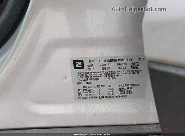 KL7CJLSB4MB359899 2021 CHEVROLET TRAX Silver 