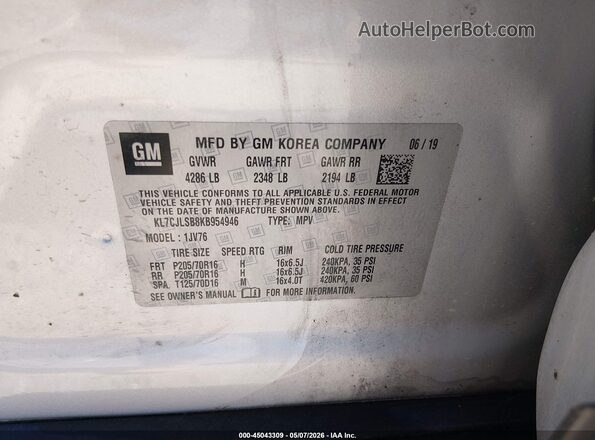 KL7CJLSB8KB954946 2019 CHEVROLET TRAX Silver Շարժիչի բաժամունքի տեսք