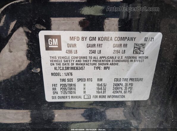 KL7CJLSM1MB363457 2021 CHEVROLET TRAX Black Widok komory silnika