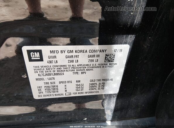 KL7CJNSB1LB085524 2020 CHEVROLET TRAX Black Вид підкапотного простору