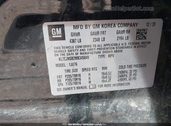 KL7CJNSB2MB345849 2021 CHEVROLET TRAX Black Widok komory silnika