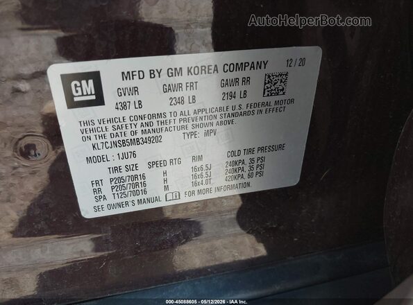 KL7CJNSB5MB349202 2021 CHEVROLET TRAX Purple Widok komory silnika