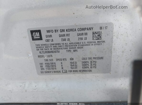 KL7CJNSB6HB240754 2017 CHEVROLET TRAX Silver 