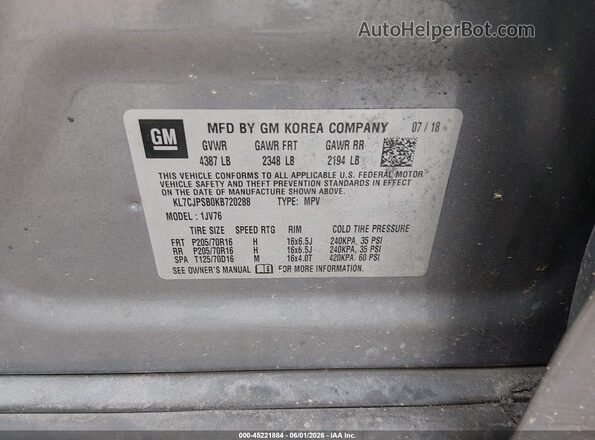 KL7CJPSB0KB720288 2019 CHEVROLET TRAX Light Blue Вид подкапотного пространства