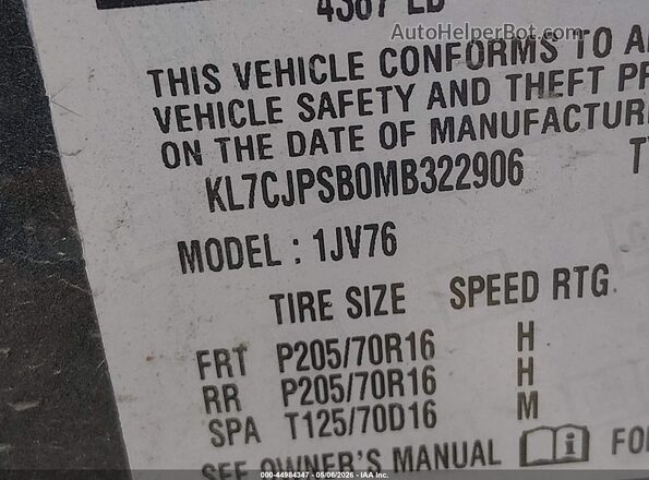 KL7CJPSB0MB322906 2021 CHEVROLET TRAX Gray 