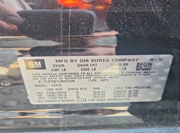 KL7CJPSB1LB025206 2020 CHEVROLET TRAX Black 