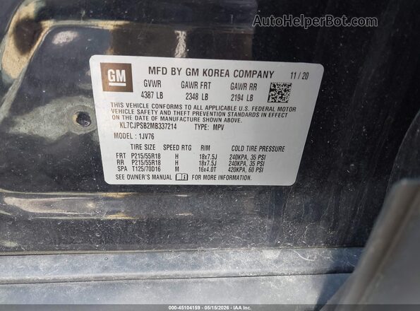 KL7CJPSB2MB337214 2021 CHEVROLET TRAX Black Widok komory silnika