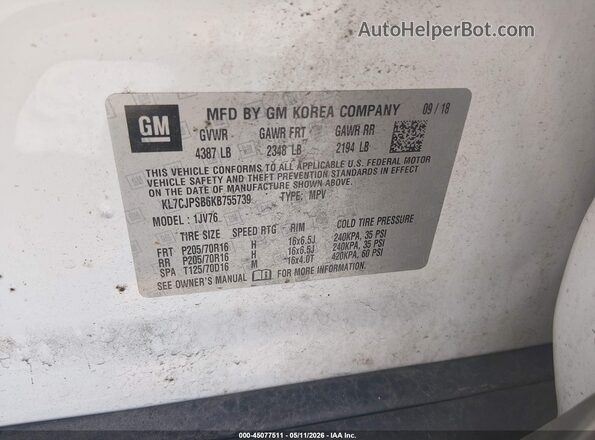 KL7CJPSB6KB755739 2019 CHEVROLET TRAX White Vista del compartimento del motor