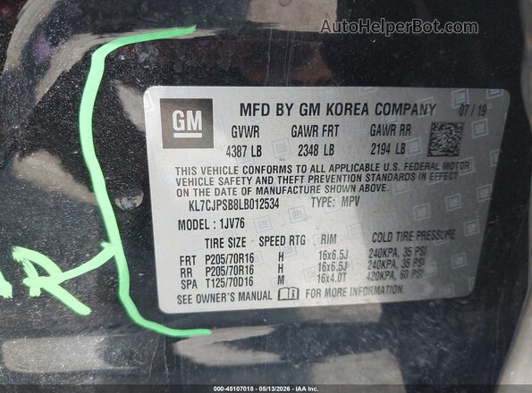 KL7CJPSB8LB012534 2020 CHEVROLET TRAX Black 