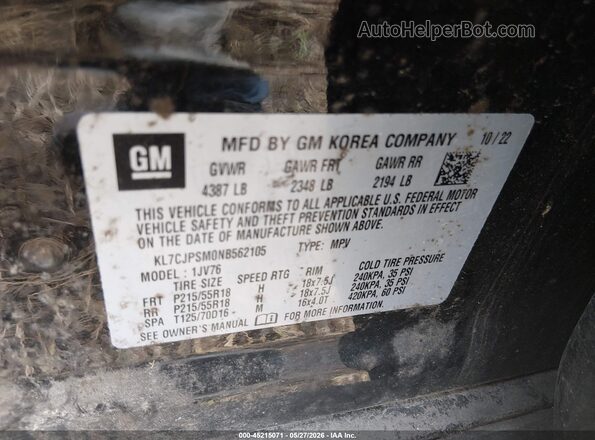 KL7CJPSM0NB562105 2022 CHEVROLET TRAX Black Вид підкапотного простору