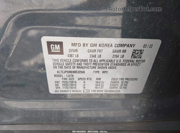 KL7CJPSM6NB532946 2022 CHEVROLET TRAX Серый Вид подкапотного пространства