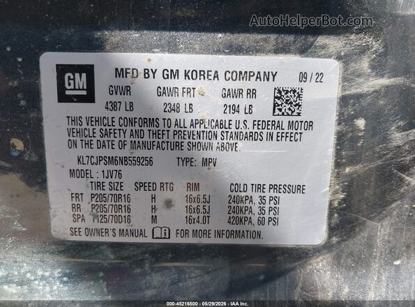 KL7CJPSM6NB559256 2022 CHEVROLET TRAX Gray Widok komory silnika
