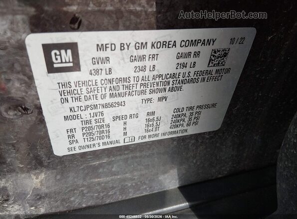 KL7CJPSM7NB562943 2022 CHEVROLET TRAX Burgundy Вид підкапотного простору