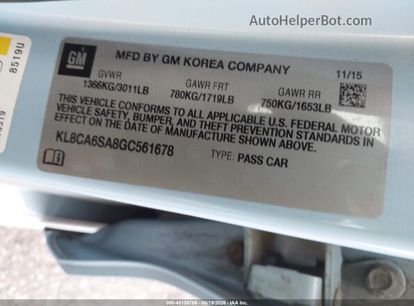 KL8CA6SA8GC561678 2016 CHEVROLET SPARK Light Blue Вид подкапотного пространства