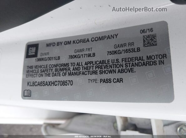 KL8CA6SAXHC708570 2017 CHEVROLET SPARK White 