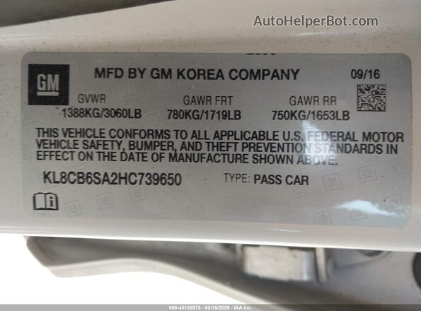 KL8CB6SA2HC739650 2017 CHEVROLET SPARK White 