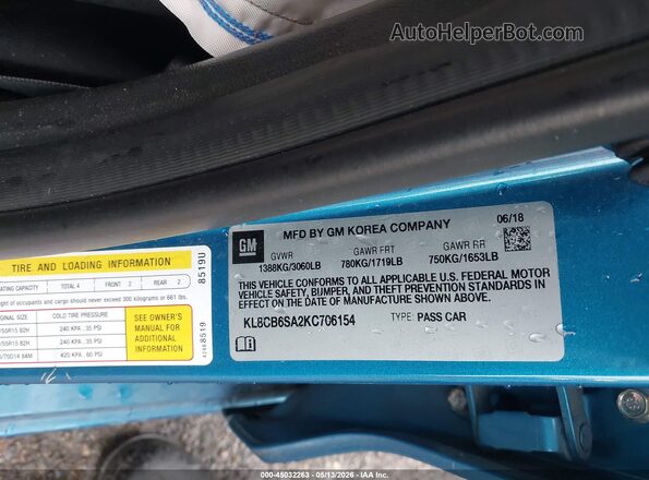 KL8CB6SA2KC706154 2019 CHEVROLET SPARK Синий Вид подкапотного пространства