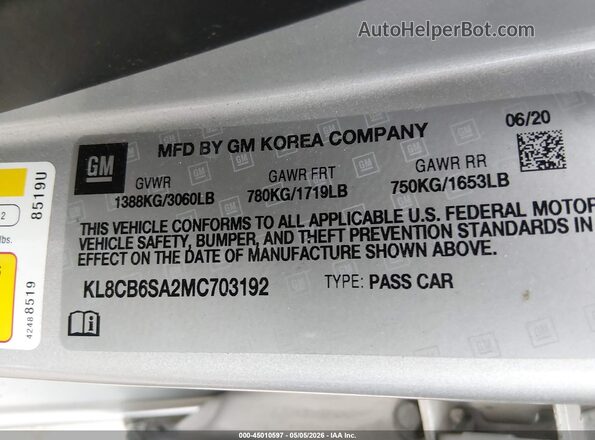 KL8CB6SA2MC703192 2021 CHEVROLET SPARK Silver Widok komory silnika