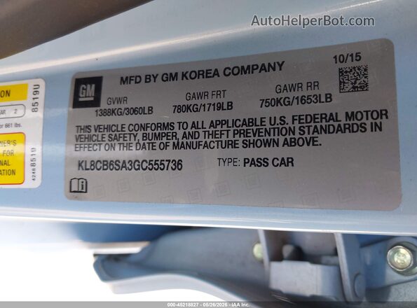 KL8CB6SA3GC555736 2016 CHEVROLET SPARK Blue Engine compartment view