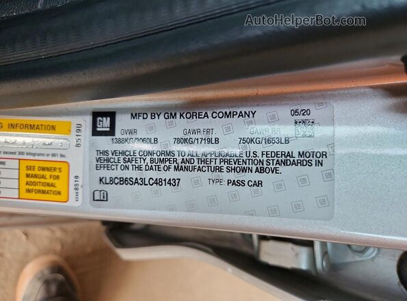 KL8CB6SA3LC481437 2020 CHEVROLET SPARK Silver 