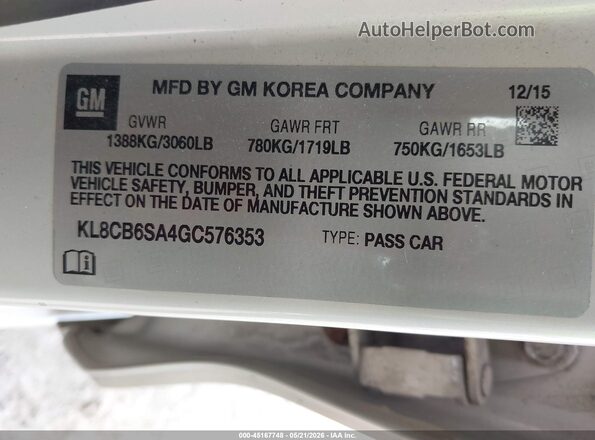 KL8CB6SA4GC576353 2016 CHEVROLET SPARK Cream 