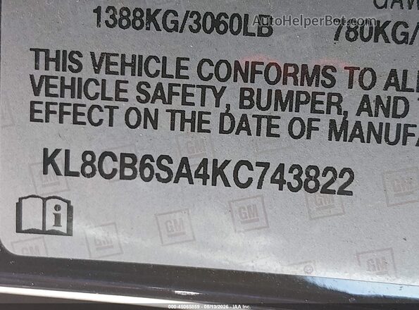 KL8CB6SA4KC743822 2019 CHEVROLET SPARK Black Vista del compartimento del motor