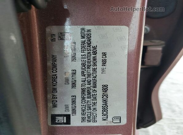 KL8CB6SA4KC814808 2019 CHEVROLET SPARK Burgundy Vista del compartimento del motor