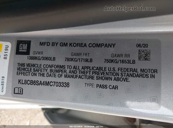 KL8CB6SA4MC703338 2021 CHEVROLET SPARK Silver Вид підкапотного простору