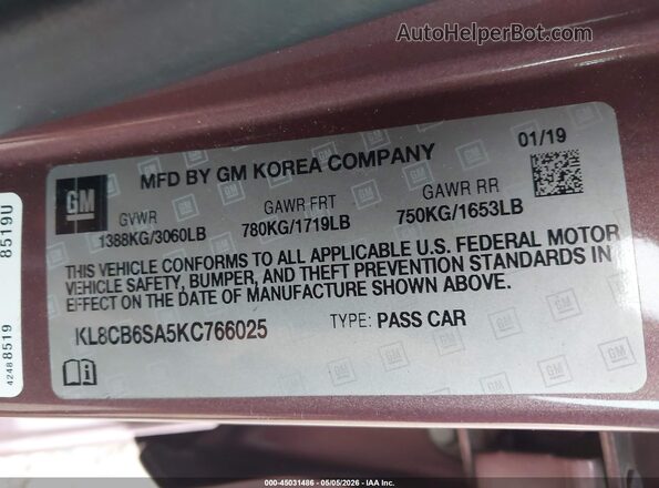KL8CB6SA5KC766025 2019 CHEVROLET SPARK Purple Вид підкапотного простору