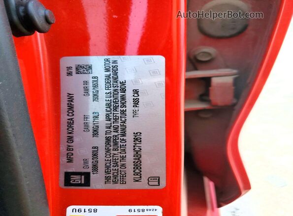 KL8CB6SA8HC712615 2017 CHEVROLET SPARK Red Vista interior de 360 grados