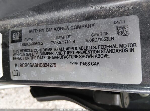 KL8CB6SA8HC824279 2017 CHEVROLET SPARK Серый Вид подкапотного пространства