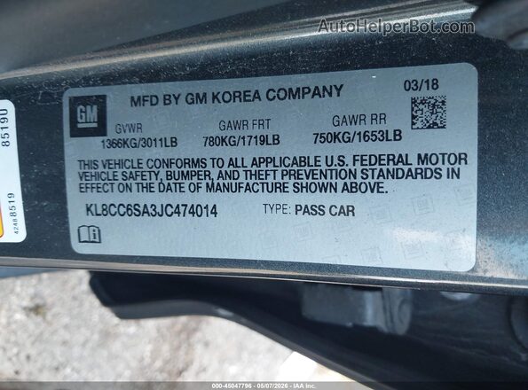 KL8CC6SA3JC474014 2018 CHEVROLET SPARK Gray ძრავის განყოფილების ხედი