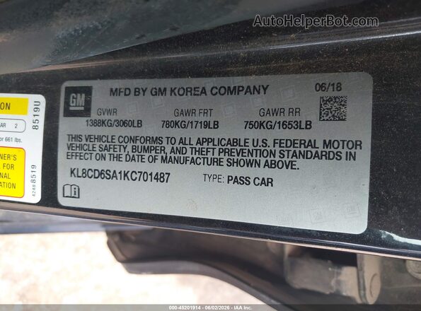 KL8CD6SA1KC701487 2019 CHEVROLET SPARK Black Շարժիչի բաժամունքի տեսք