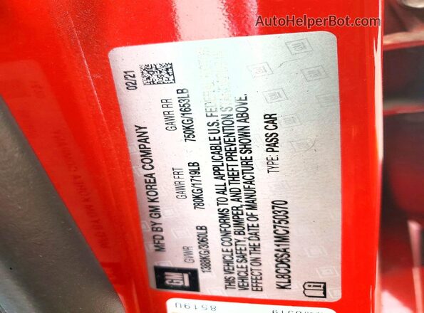 KL8CD6SA1MC750370 2021 CHEVROLET SPARK Red Շարժիչի բաժամունքի տեսք