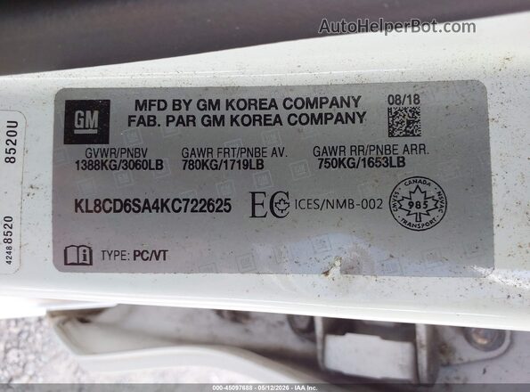 KL8CD6SA4KC722625 2019 CHEVROLET SPARK White Вид підкапотного простору
